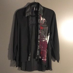 Bisou Bisou Sheer Blouse w/ Pleather Back Piece